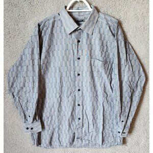 Johnston & Murphy Blue / Gray Striped Long Sleeve Button Up Shirt Size XL Cotton